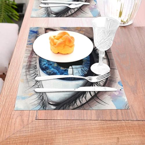 Set de table antidérapant motif œil bleu pour protéger la table à manger - 8