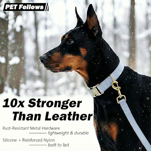 Image of B&F Dog Collar for Large Dogs Silicone Leather Dog Collars Soft Flexible Waterproof Odor-Proof Durable Thick Classic Adjustable Pet Puppy Collar (Blue, Large (16-24.5 inch Neck))