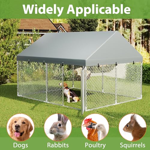 FIVMEN Outdoor Hundezwinger 250x200x165 cm Groß Hundekäfig Hundehütte Hundehaus Verzinkter Stahl mit Sonnenschutz Dach und Abschließbarer Tür Hundezaun Hundeauslauf Draußen