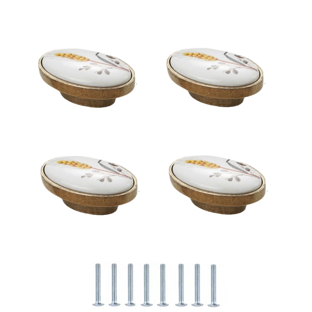 LQZAXSRDR Ceramic Cupboard Drawer Handle Knobs, Ceramic Zinc Alloy Door Knobs and Handles Pack of 4, 16/76/96/128mm Hole Spacings(54 * 29mm)