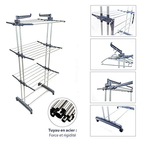 Enowva Clothes Airer, Folding Stainless Steel Laundry Drying Rack with