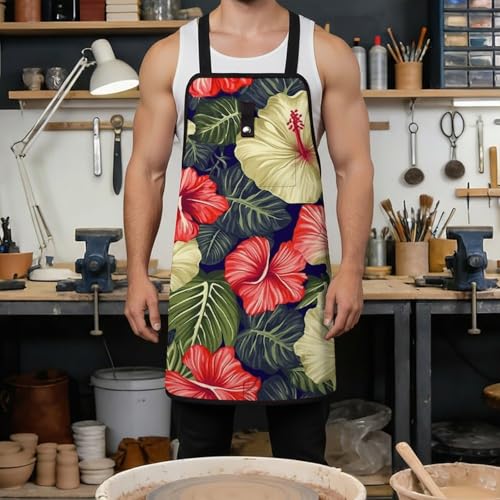 Delantal para trabajo con fondo de hojas de hibisco miniatura 4