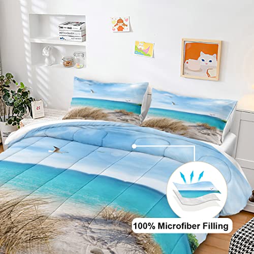 Move Over BZ-HD-Q-001 Blue Ocean Bedding Set Beach Themed Comforter Set Queen Size 4 Pcs White Seagull And Seaside Rocks Seascape Pattern Blue Island Scenery Coastal Bedding Set Ocean Beach Bedding Set thumb #4