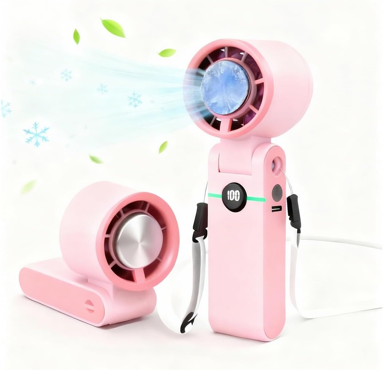 Small Fan Foldable,Handheld Fan with Lanyard,Portable Cooling Hand Mini Fans,with Cold Plate 4000mAh Strong Wind USB Fast Charging Pocket for Office & Beauty Travel Outdoors(pink)