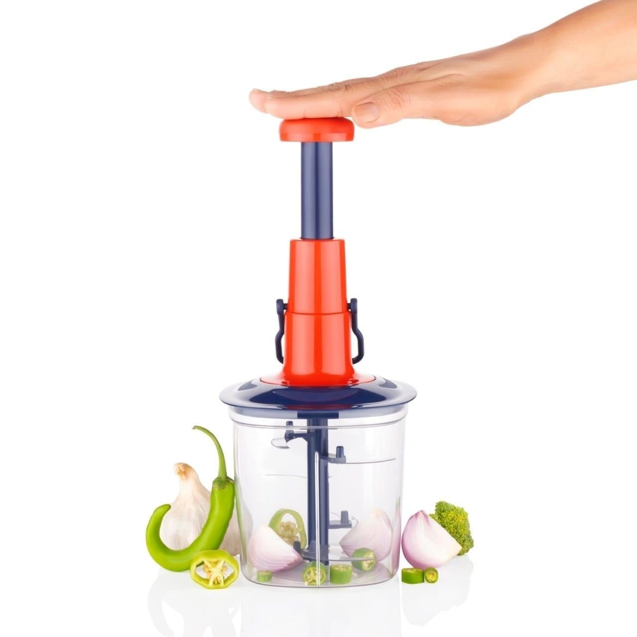 BANZER Instant Push Chopper with 5 Blades for Chopping Vegetables and Fruits with Blender 2 in 1 for Your Kitchen (1000 ml) (BKC002)