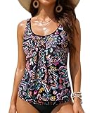 Yonique Womens Blouson Tankini Top No Bottom Loose Fit Swim Top Modest Tank Top Colorful Paisley 18W