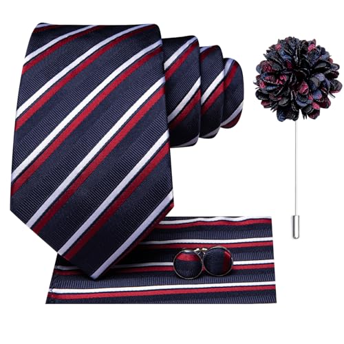 Image of Hi-Tie Men's Tie Lapel Pin Set Pocket Square Cufflinks Formal Woven Silk Tie Sets Wedding Party
