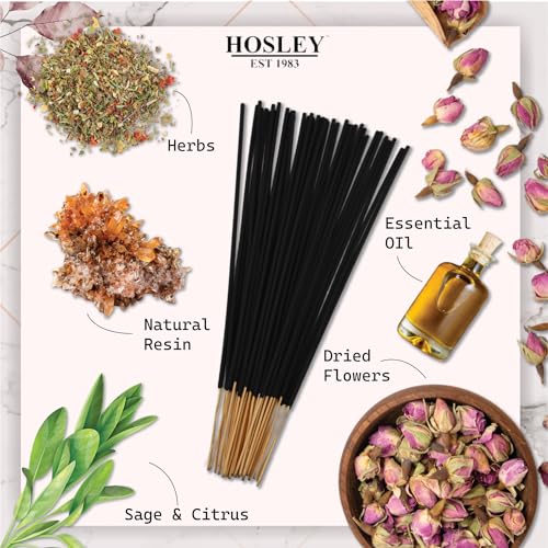 Image of HOSLEY Incense Sticks with Wooden Holder|120 Sticks Sage & Citrus Natural Fragrance|Infused with Essential Oils Agarbatti Sticks|Perfect for Home, Pooja,Meditation(Pack of 1)