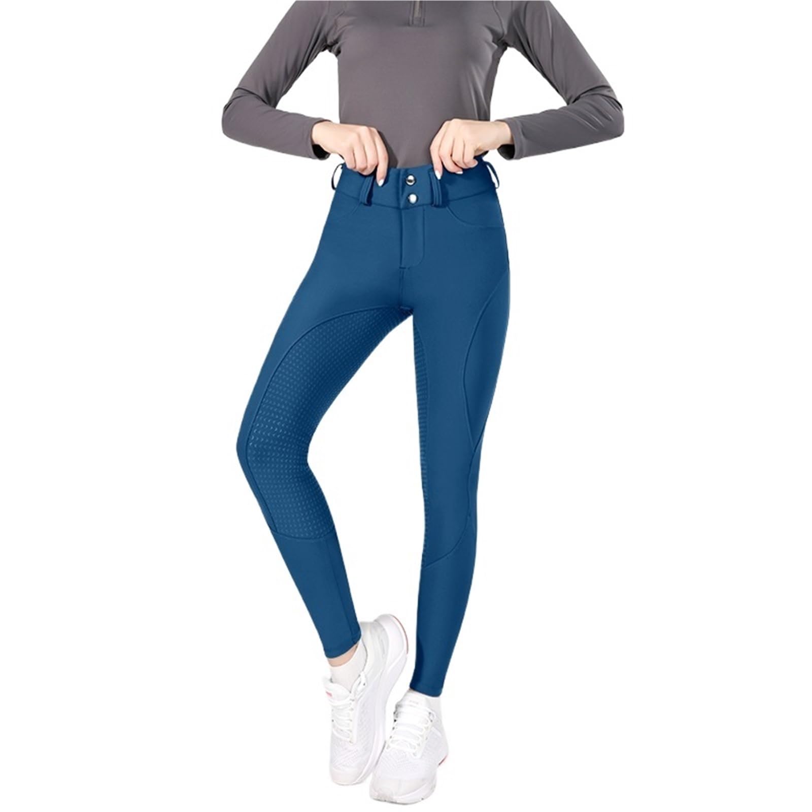 Pantalones Montar a Caballo Mujer Pantalones de equitación con Cremallera y Botones for Mujer, Mallas ecuestres, Deportivas competición(Blue Green,L)