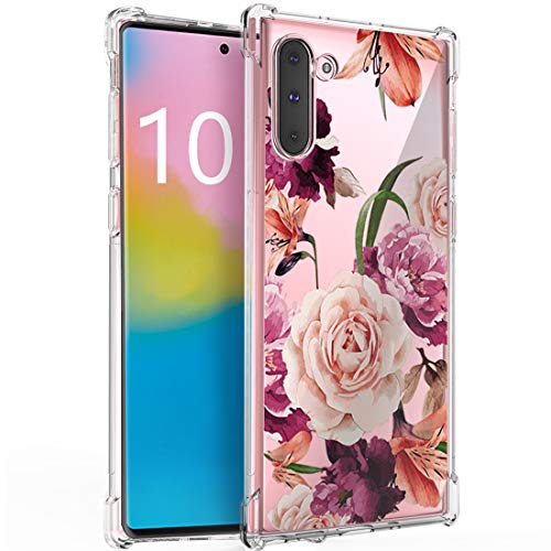 Osophter for Samsung Galaxy Note 10 Case Flower Floral Thin Full-Body Protective Girls Woman Phone Cover for Galaxy Note 10(Purple Flower)