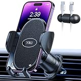 YRU Phone Mount for Car Vent [Upgraded Steel Clip], Sturdy Adjustable Shockproof Car Phone Holder, H