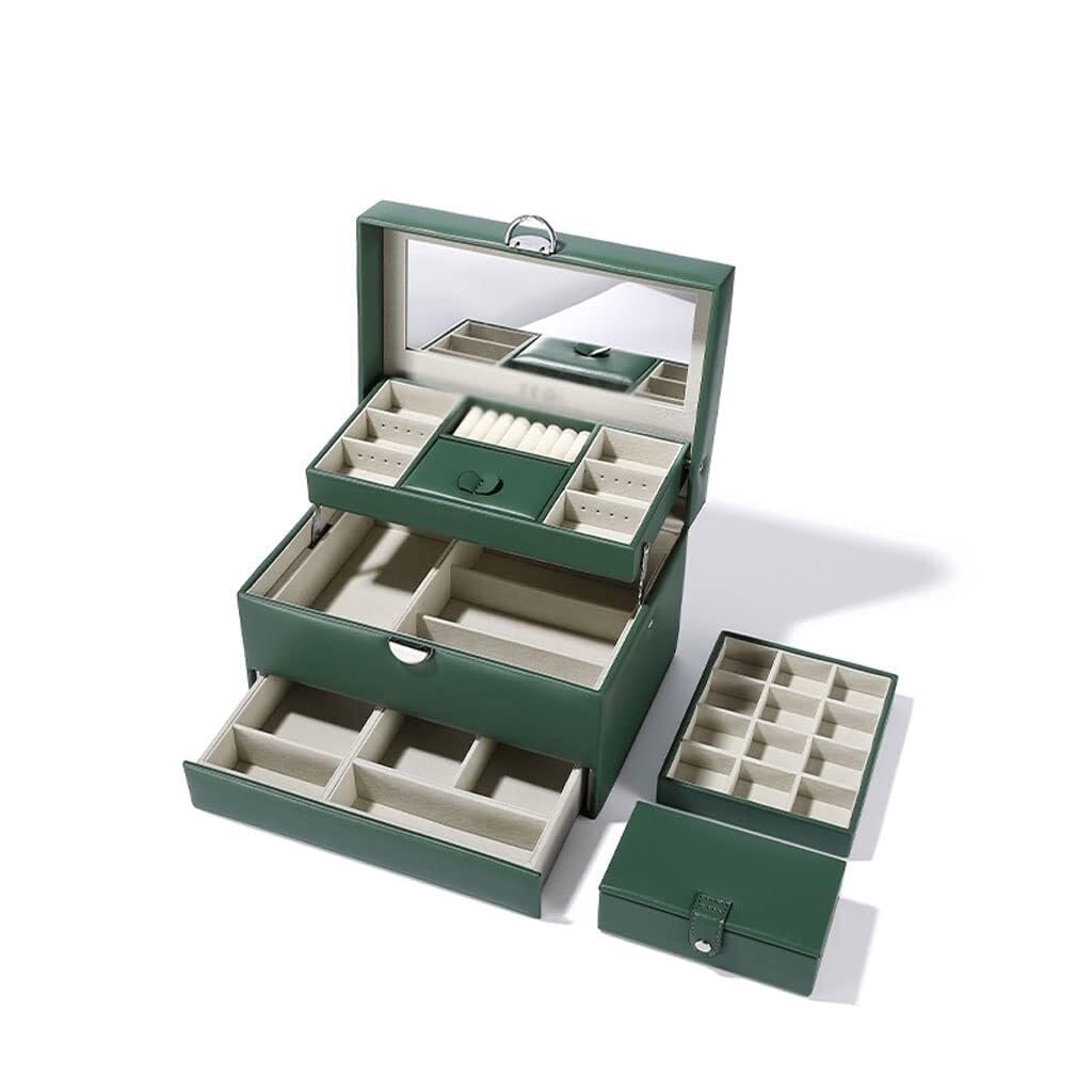 Joyero Organizador de Tres cajones con Espejo: de Cuero sintético, Ideal para Anillos, Collares, Pulseras, Pendientes y Relojes.