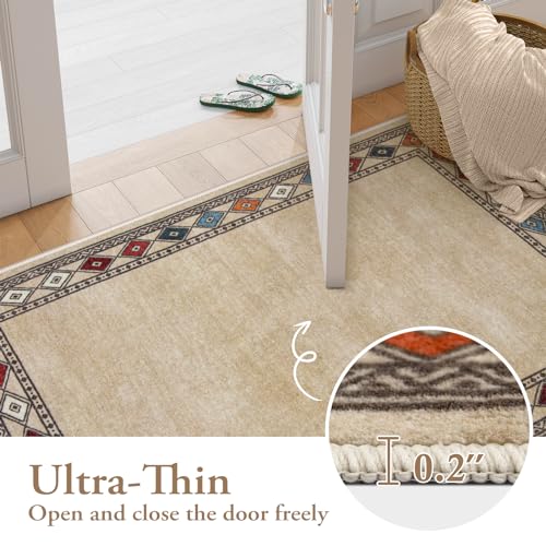 Image of Lahome Modern Bordered Kitchen Runner Rugs Non Skid Washable, 2x6 Runners for Hallways Non Slip Ultra-Thin Hallway Rug, No Shedding Soft Carpet for Entryway Laundry Room Bedroom (2x6ft,Beige)