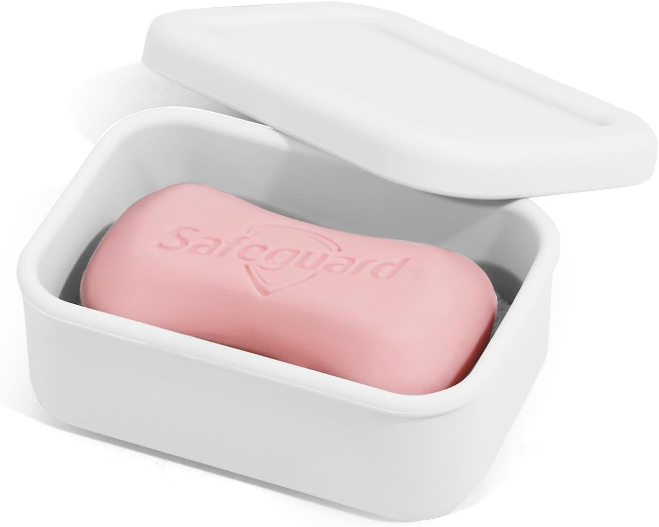 HighHerz Leak Proof Silicone Travel Soap Case with Draining Tray - Bar Soap Holder for Travel, Gym & Camping - Mess-Free Portable Soap Container for Carry-on Bags (White)