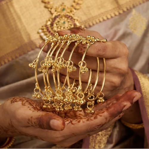 Image of 8 Pcs Ghunghroo Kashmiri Bangles Set for Women Stylish | Gold Tone Kashmiri Chudi | Lightweight Traditional Jewellery