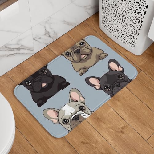 Zerbino con bulldog francese, antiscivolo, assorbente, morbido, lavabile, moderno, per cucina, camera da letto, bagno, decorazione 40,6 x 61 cm