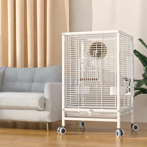 Nihig鳥かご 鳥かご 大型 鳥ケージ キャスター付き 鳥かご移動便利 ダブルロック設計 清掃が簡単 餌入れ付き ル鳥かご 複数飼い大型インコ ケージ セキセイインコゴザクラインコオカメイ (白,パッケージ1)