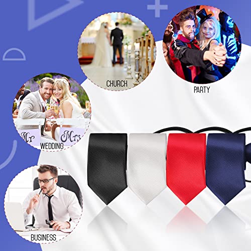 4 Pieces Zipper Ties For Men Adjustable Men's Pretied Neckties Zip On Tie For Men Zipper Skinny Necktie Clip On Slim Tie (Black, Navy, Silver Grey, Red) #TOP2