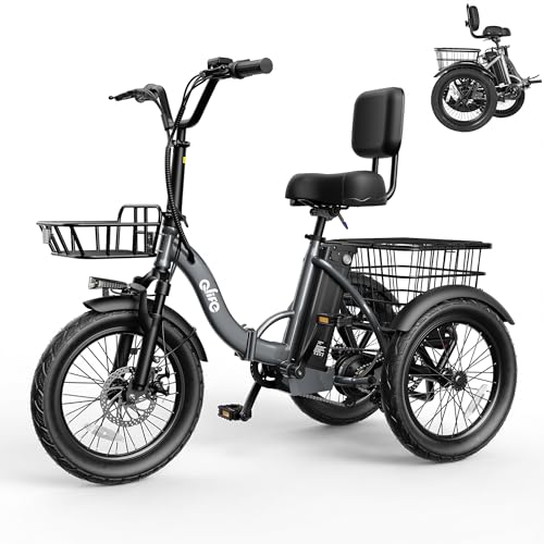 Qlife Triker Electric Bike, Peak 1200W Brushless Motor Folding Trike