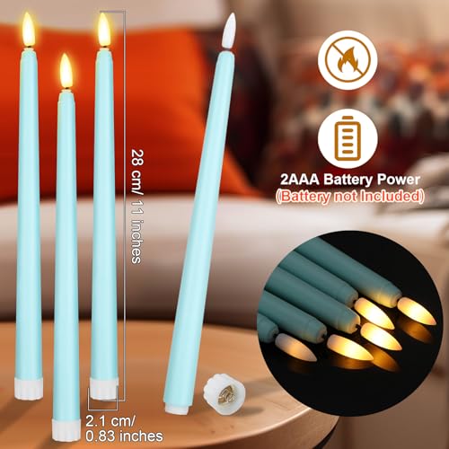 Image of Handepo 48 Pack Flameless Taper Candles Realistic with Flickering Candlelights Plastic 11 Inch Last Long Battery Operated Window Candlestick for Halloween Christmas(Teal)