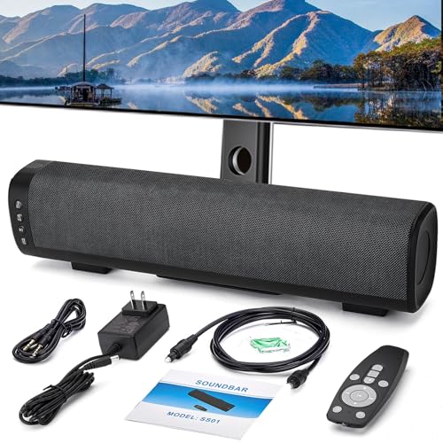 Soundbar for Smart TV, 50W 16-inch Ultra-Slim Mini Surround Subwoofer TV Speaker System Supports Wireless Bluetooth 5.0/AUX/Optical/USB, 3 Equaliser Modes, Compatible with TVs and Mobile Phones