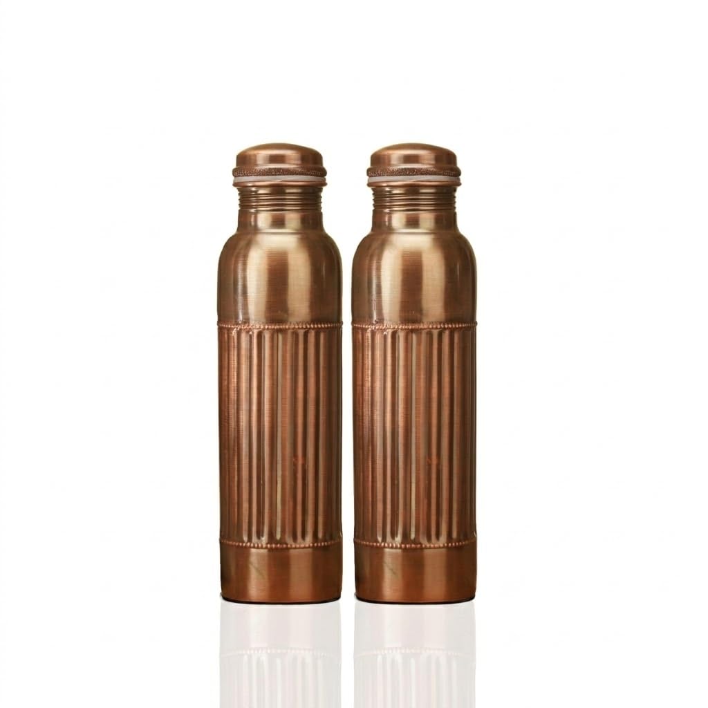 34 Oz Pure Copper Bottle With Ayurvedic Benefits Set vof 2 Copper Water Bottle With Carry Bag, Leak Proof Large Handcrafted Copper Water Vessel For Travel Gym Office Hiking Outdoor Yoga - 2 Pcs โ image 1