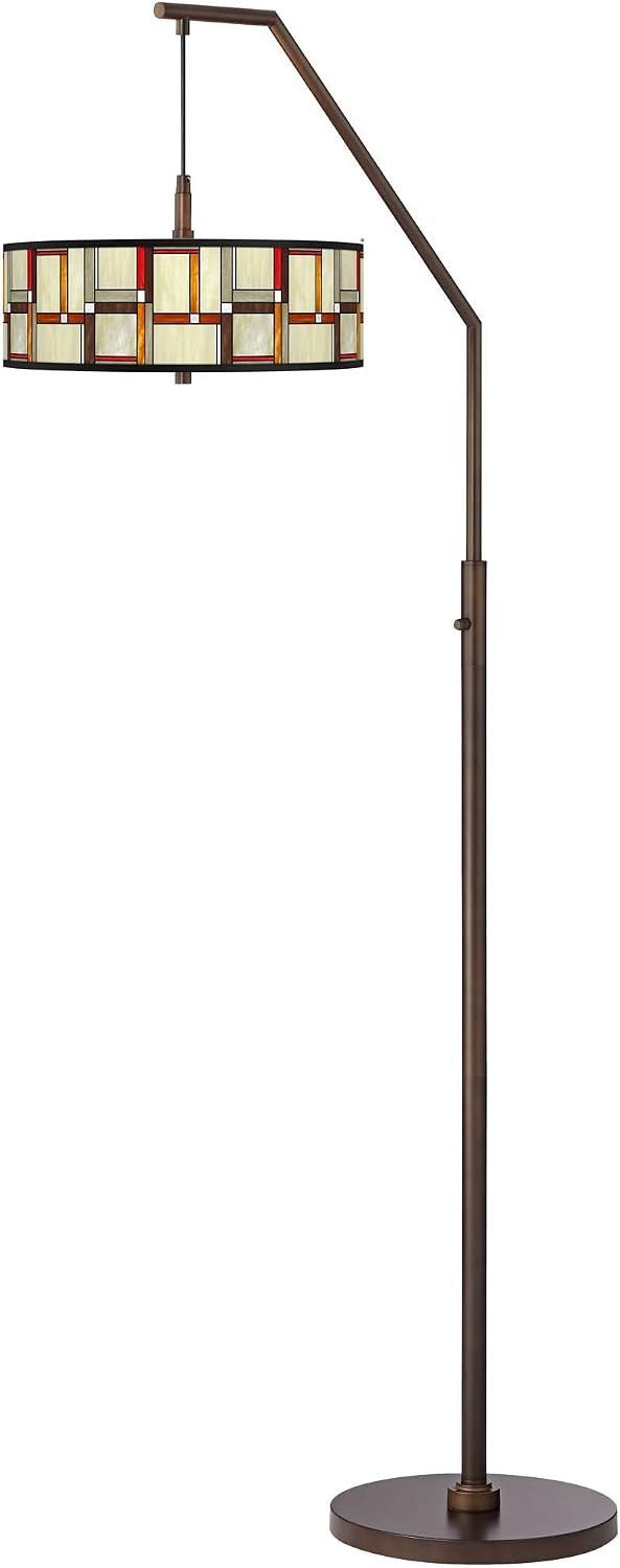Giclee Glow Modern Squares Bronze Downbridge Arc Floor Lamp with Print Shade