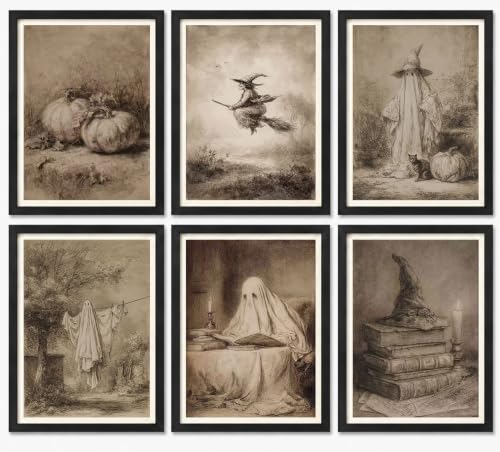 6Pcs Vintage Gothic Halloween Canvas Wall Art 12x16in, Unframed by Generic - Used condition - US$24.44