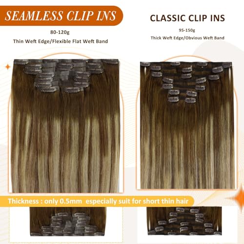 Image of Full Shine Seamless Clip in Hair Extensions, Balayage Brown Ombre Platinum Blonde Invisible Clip Ins Remy Human Hair, 22 Inch 120g 8 Pcs, Extra Long Wedding Hairstyle