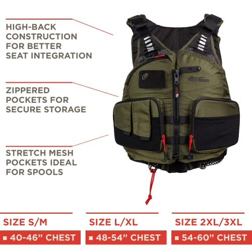 Old Town Lure Angler II Men\'s Front-Zip Life Jacket, S/M, Moss