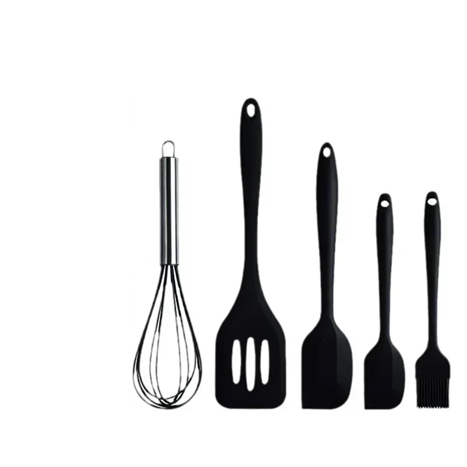 Silikon Küchenhelfer Set Beständiges Silikon-Backen-Set, 5-teilig, Schaber, Ölbürste, Schneebesen, Kochen(Green)