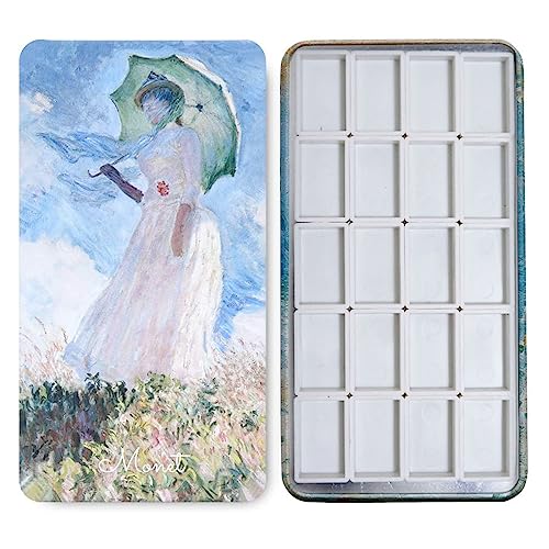 FCLUB 20-Piece Empty Watercolor Full Pans Set, DIY Metal Palette Tin with 3M Magnetic Squares, Portable Paint Tray for Artists and Travel
