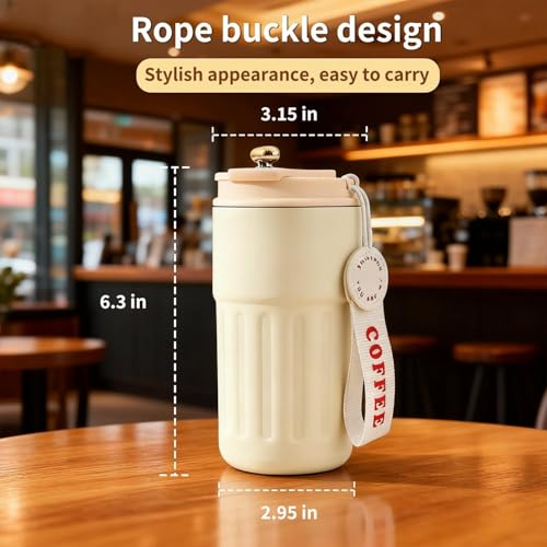 Image of 500ml Smart Temperature Display Coffee Mug with Leakproof Lid & Carry Strap, Portable Travel Cup for Tea, Coffee, Water, Office, Gym, School & Daily Use (T Brown)