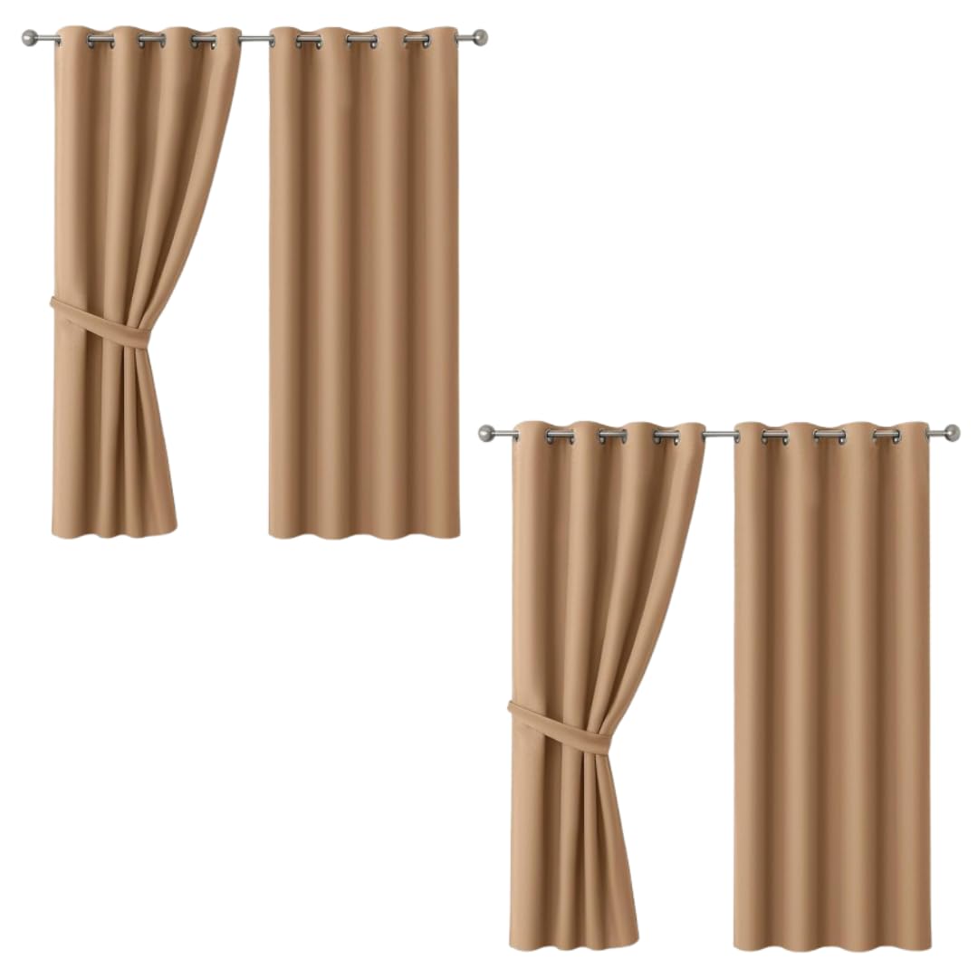 AMEHA Blackout Curtains for Living room - Thermal Eyelet Beige Curtains Window Treatments Super Soft Ring Top Living Room Curtain & Drapes 2 Panels 46 x 54 inch Drop (Pack of 2)