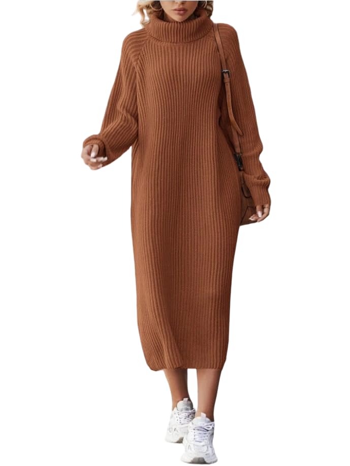 Women Turtleneck Long Sweater Dress Long Sleeve Ribbed Knit Fall Casual Loose Pullover Tunic Maxi Dress