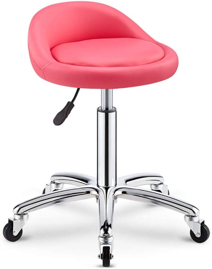 Stool on Wheels Work Stool, Tattoo Bench, Beauty Stool, Rotate Lifting Small Backrest Clinic Spa Hair Salon Pulley Work Bench 43-58cm 5 Colors (Color : Pink) زواج