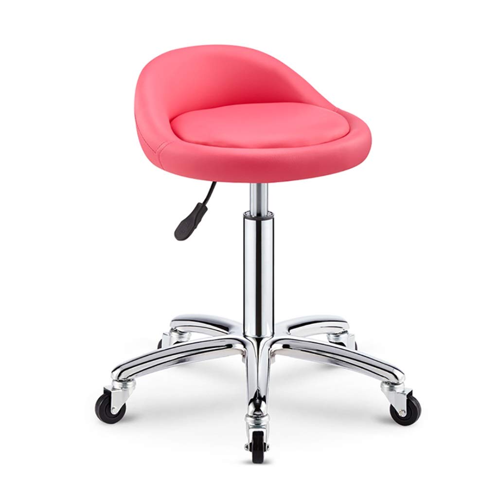 Stool on Wheels Work Stool, Tattoo Bench, Beauty Stool, Rotate Lifting Small Backrest Clinic Spa Hair Salon Pulley Work Bench 43-58cm 5 Colors (Color : Pink) زواج