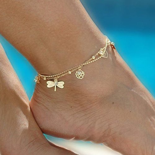 Preisvergleich Produktbild Jovono, Strand-Fußkettchen mit Libellen und Glöckchen, für Damen und Mädchen
