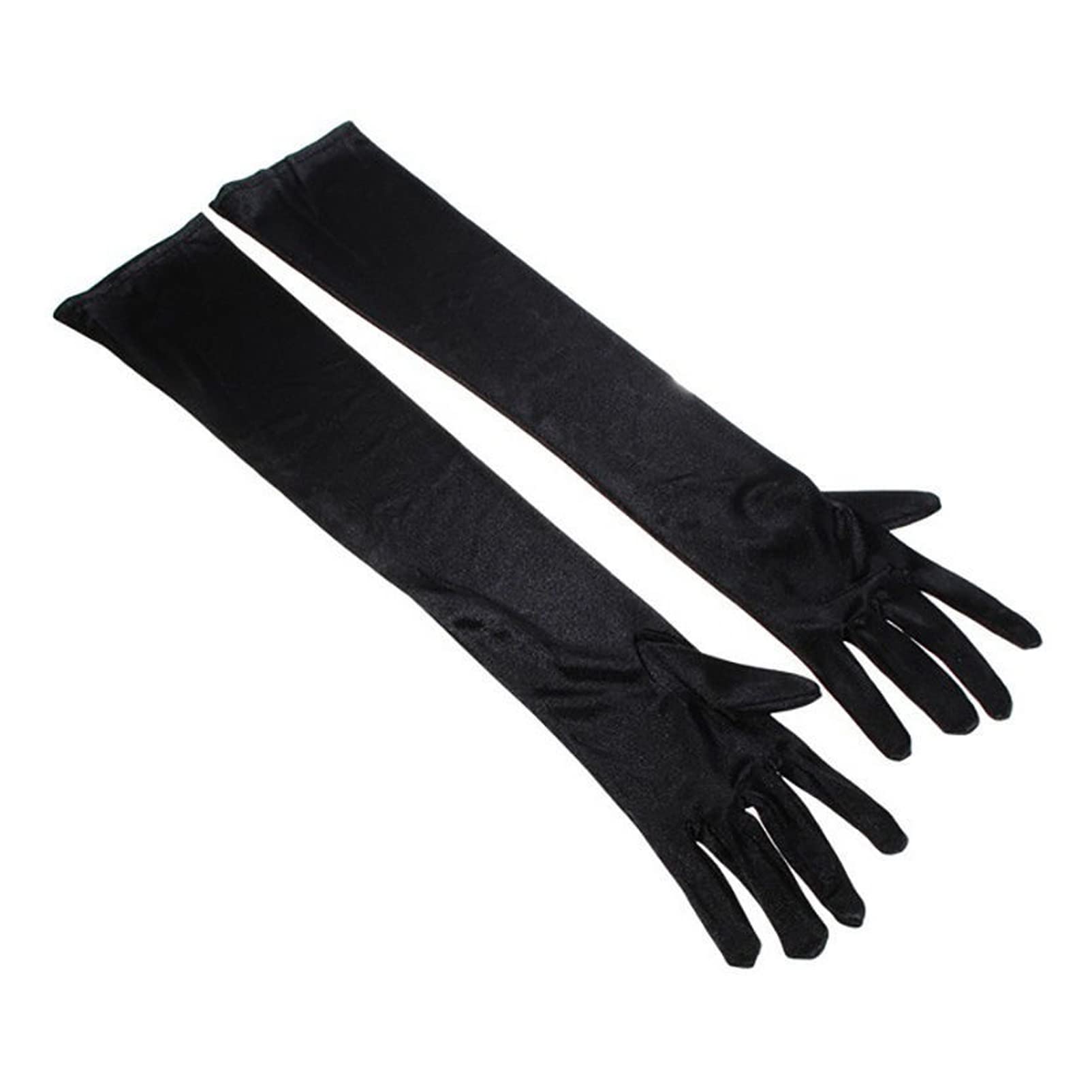 Lansonee Women's Black 52Cm Long Satin Evening Gloves - Opera & Prom Gloves In