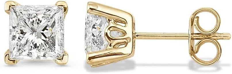 IGI Certified 1/2 to 4 Carat White Blue or Pink Lab Grown Diamond Stud Earrings for Women 14K White or Yellow Gold (G-H/D-E-F, VS1-VS2, cttw) Princess Cut Diamond Push Back Studs