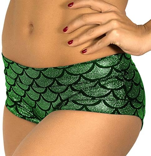 JFEELE Mermaid Shorts Women's Fish Scale Shorts - Green,Size M