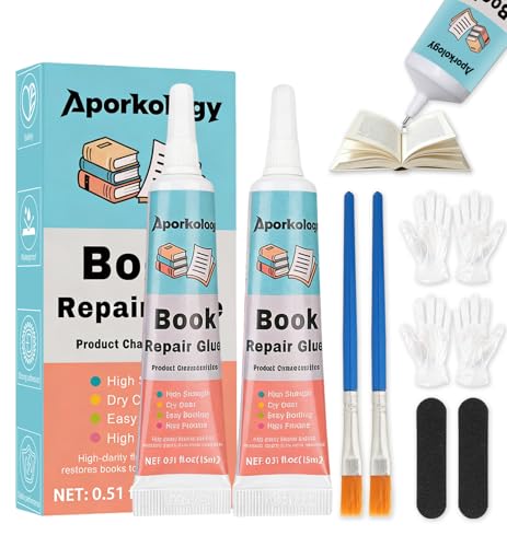 Aporkology Book Binding Repair Glue Quick Dry Dries Clear Flexible Books Glues Multi-Purpose Paper Craft Glue Ideal for Paper Crafts Collages Framing Scrapbook 15ml*2
