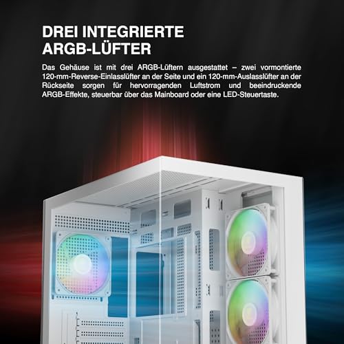 Caja para PC Micro Torre M-ATX con panel de vidrio templado sin bordes y chasis blanco 3