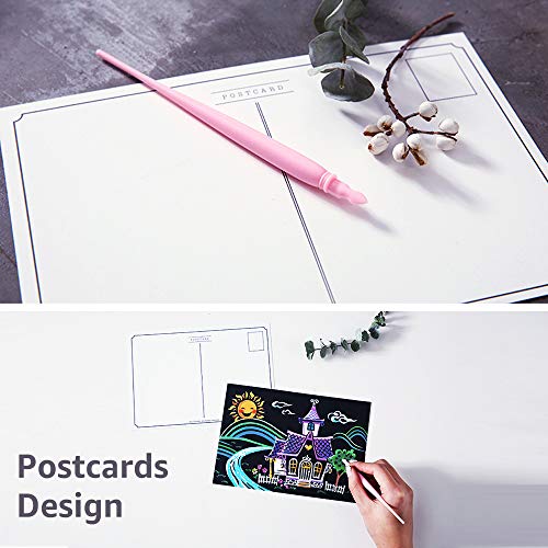 Scratch Art Paper, Rainbow Night View Scratchboard Pads For Adults And Kids, Mini Envelope Postcard Art & Crafts Set: 12 Sheets Scratch Cards & Scratch Drawing Pen, Clean Brush 7.9"X5.5" (Dreamtopia) #TOP2