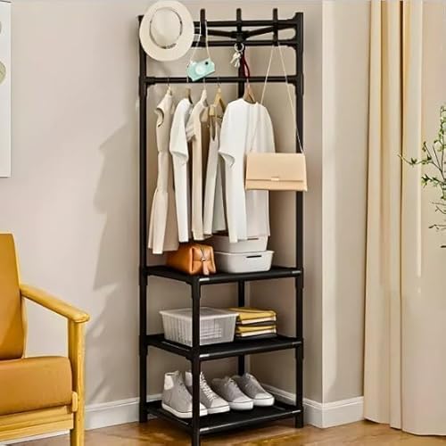 Cabideiro Arara e Sapateira De Canto Multifulcional Com 3 Prateleiras Maximize seu Espaço: Conjunto