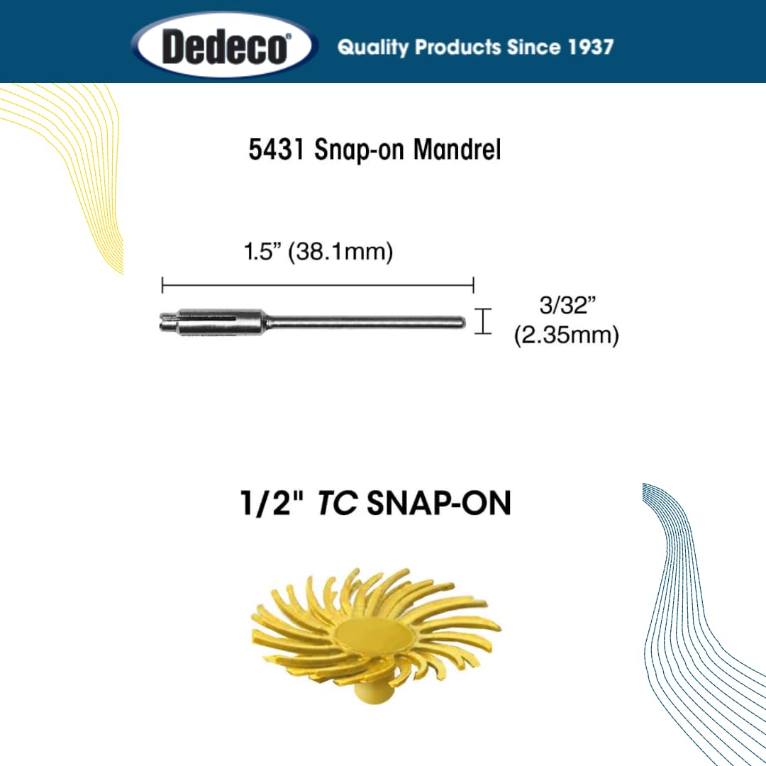 Dedeco Sunburst - 1/2 Inch TC Snap On Radial Bristle Discs - Precision Thermoplastic Rotary Cleaning and Polishing Tool Set, Assorted: 6 of Each 7 Grit Textures Plus 5431 Mandrel (43 Piece)