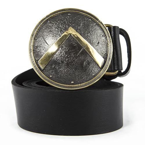 Leather belt with belt buckle Spartan shield, Handmade Aspis shield solid brass belt buckle on leather belt for men and women2