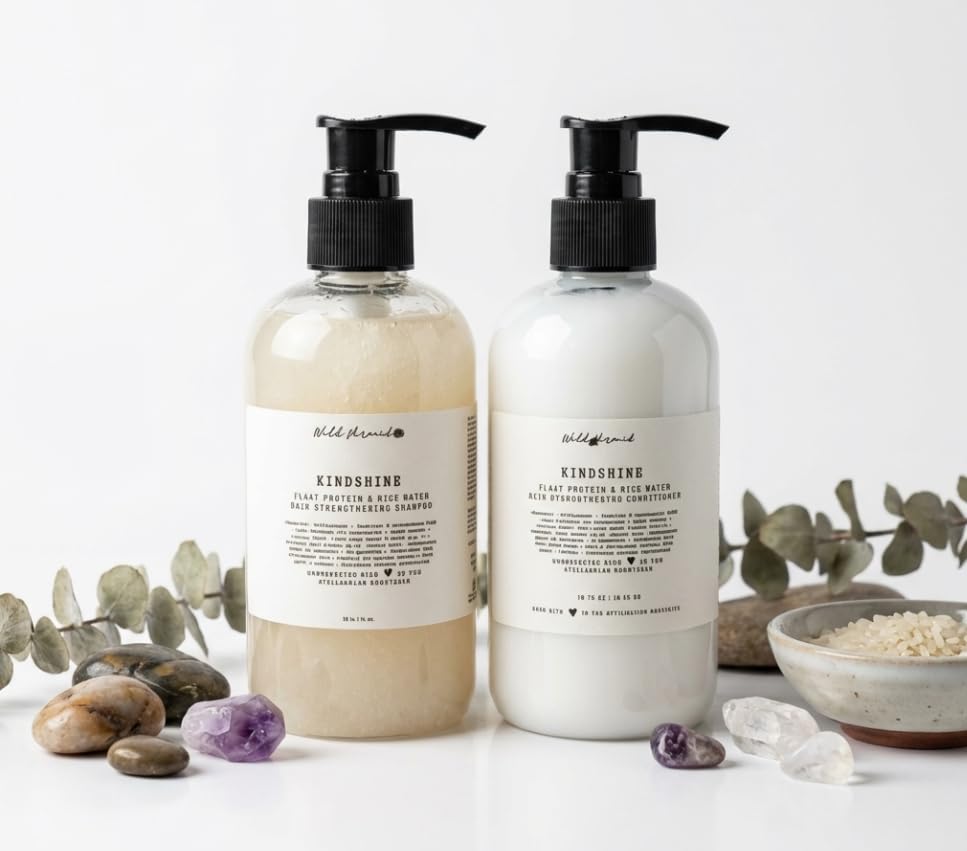 KindShine Rice Water and Flaxseed Shampoo and Conditioner Set, 10 oz Each, 2 Count image 2