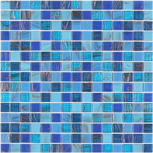 LSDECO 12 x 12 Mosaic Tiles Backsplash Glass Tiles Backsplash Tile for Kitchen Bathroom Swimming Pool (Cobalt Blue Blend 1 Sq.Ft)