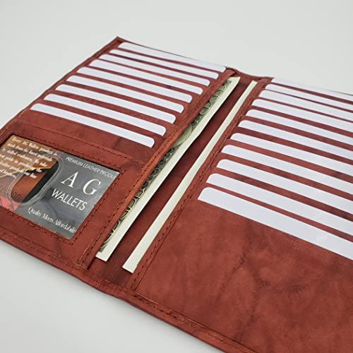 Image of AG Wallets Genuine Leather Mens Long ID 19 Credit Card Security Wallet (RFID BurgundySnapClose)
